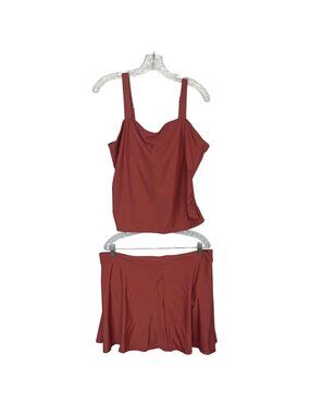 Two Piece Swimsuit Set Padded Top Flared Skirt Womens 3XL Rust Red New WOT